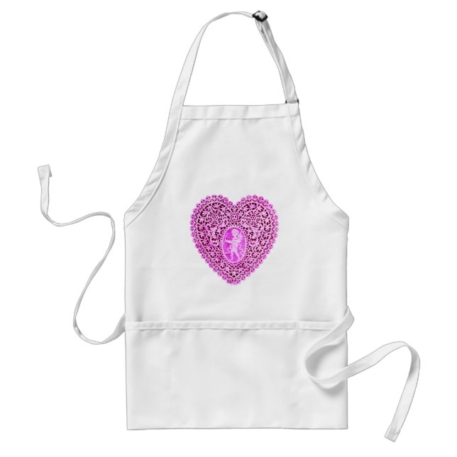 CUPID LACE HEART,pink violet white Adult Apron (Front)