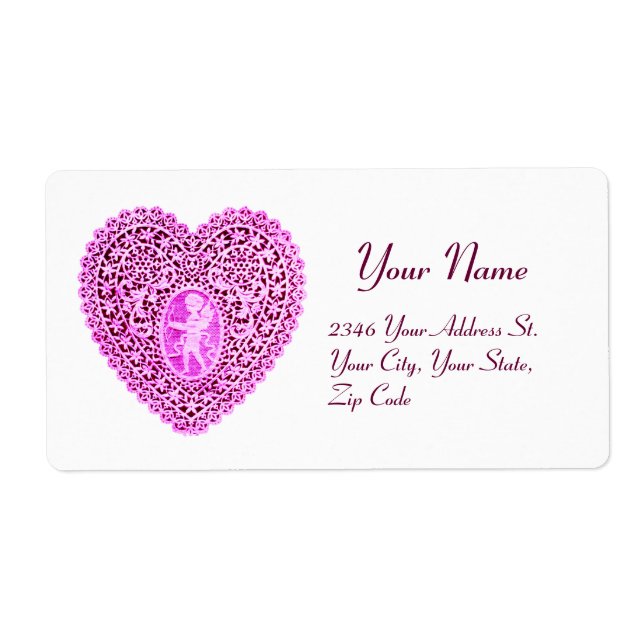 CUPID LACE HEART,pink violet white Label (Front)