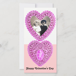 CUPID LACE HEART , Pink White Holiday Card