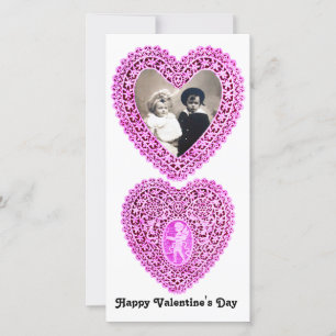 CUPID LACE HEART , Pink White Holiday Card
