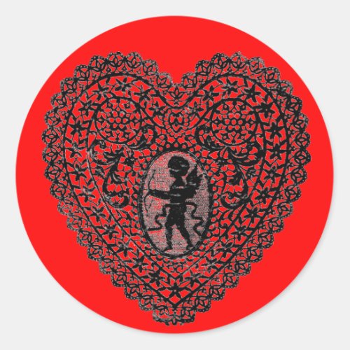 CUPID LACE HEARTred Classic Round Sticker