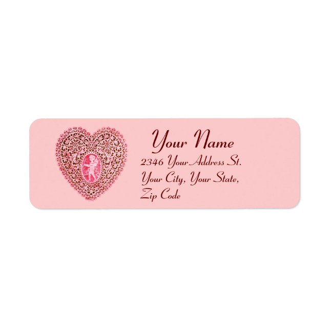CUPID LACE HEART,Red Pink Valentine's Day Label (Front)