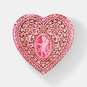 CUPID LACE HEART RED PINK Valentines Day Paperweight
