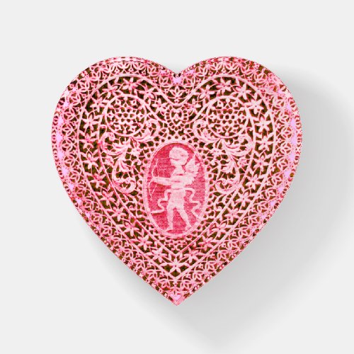 CUPID LACE HEART RED PINK  Valentines Day Paperweight