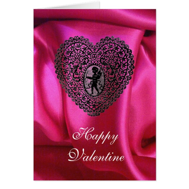 CUPID LACE HEART SILK FUCHSIA CLOTH, Pink Black Cards (Front)
