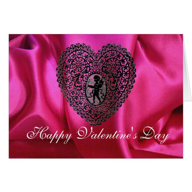 CUPID LACE HEART SILK FUCHSIA CLOTH , Pink Black Cards (Front Horizontal)
