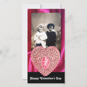 CUPID LACE HEART SILK FUCHSIA CLOTH , pink black Holiday Card