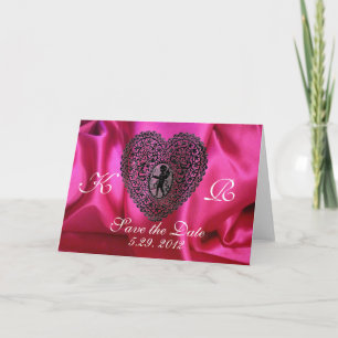 CUPID LACE HEART SILK FUCHSIA CLOTH , Pink Black Holiday Card