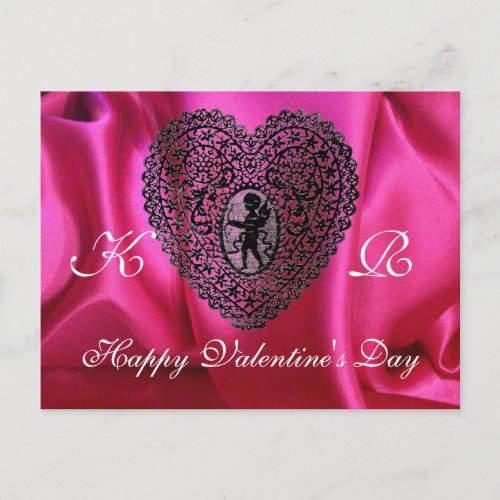 CUPID LACE HEART SILK FUCHSIA CLOTH  Pink Black Holiday Postcard