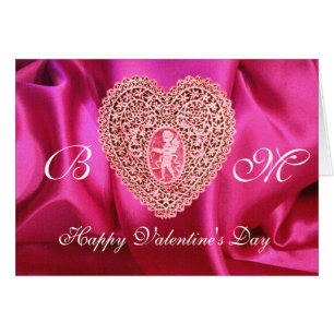 CUPID LACE HEART SILK FUCHSIA CLOTH , Pink Red Cards
