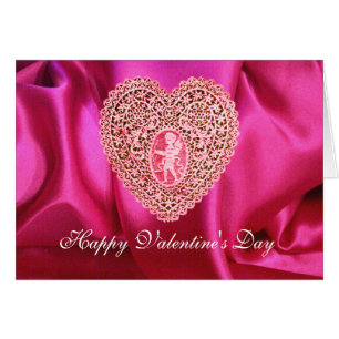 CUPID LACE HEART SILK FUCHSIA CLOTH , Pink Red Cards