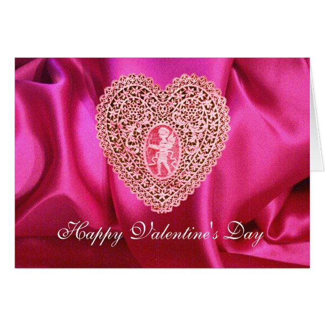 CUPID LACE HEART SILK FUCHSIA CLOTH , Pink Red Cards (Front Horizontal)