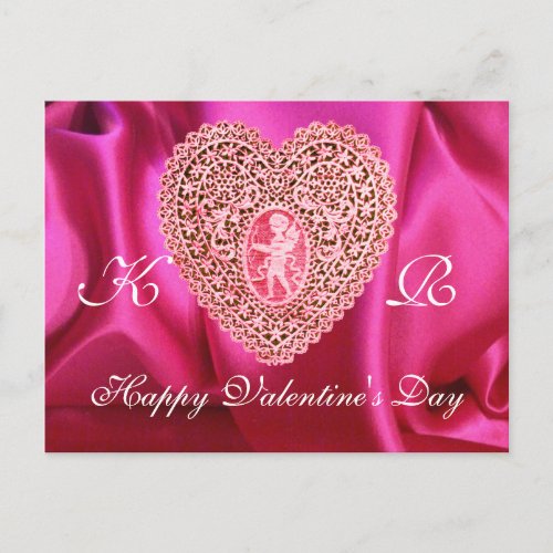 CUPID LACE HEART SILK FUCHSIA CLOTH  Pink Red Holiday Postcard