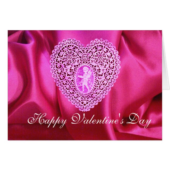 CUPID LACE HEART SILK FUCHSIA CLOTH, Pink Violet (Front Horizontal)