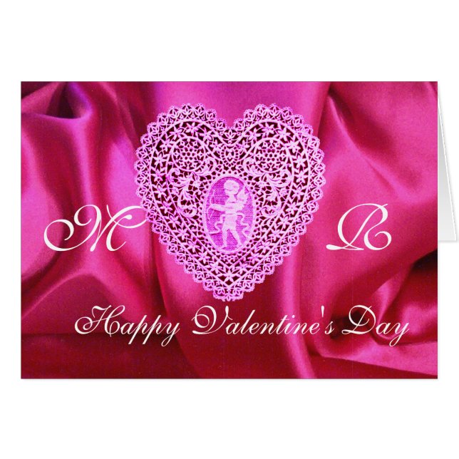 CUPID LACE HEART SILK FUCHSIA CLOTH, Pink Violet Cards (Front Horizontal)