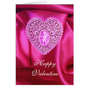 CUPID LACE HEART SILK FUCHSIA CLOTH, Pink Violet Cards