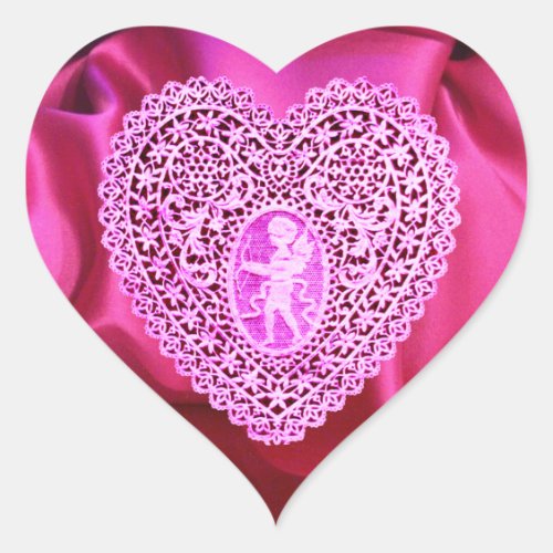 CUPID LACE HEART SILK FUCHSIA CLOTH  Pink Violet Heart Sticker