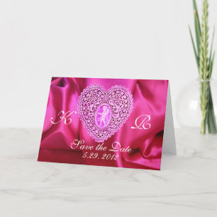 CUPID LACE HEART SILK FUCHSIA CLOTH , Pink Violet Holiday Card