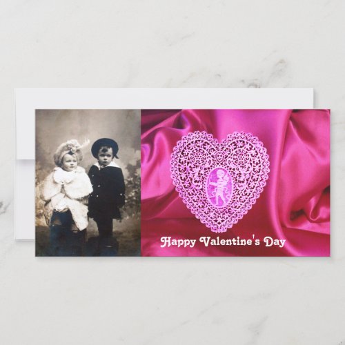 CUPID LACE HEART SILK FUCHSIA CLOTH  Pink Violet Holiday Card