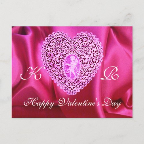 CUPID LACE HEART SILK FUCHSIA CLOTH  Pink Violet Holiday Postcard