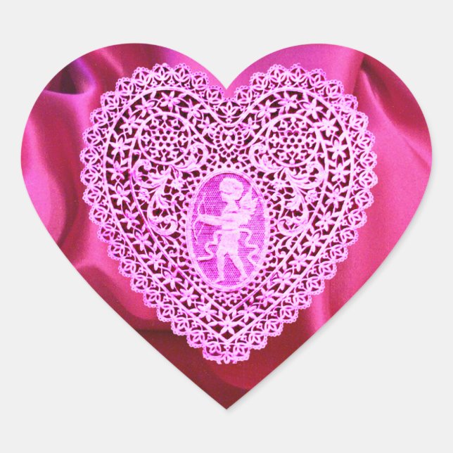 CUPID LACE HEART SILK FUCHSIA CLOTH , Pink Violet Sticker (Front)
