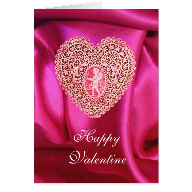 CUPID LACE HEART SILK FUCHSIA PINK CLOTH (Front)