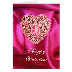 CUPID LACE HEART SILK FUCHSIA PINK CLOTH CARDS