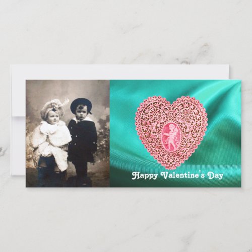 CUPID LACE HEART SILK GREEN BLUE CLOTH Pink Red Holiday Card