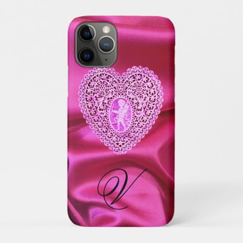 CUPID LACE HEART SILK PINK FUCHSIA CLOTH MONOGRAM iPhone 11 PRO CASE