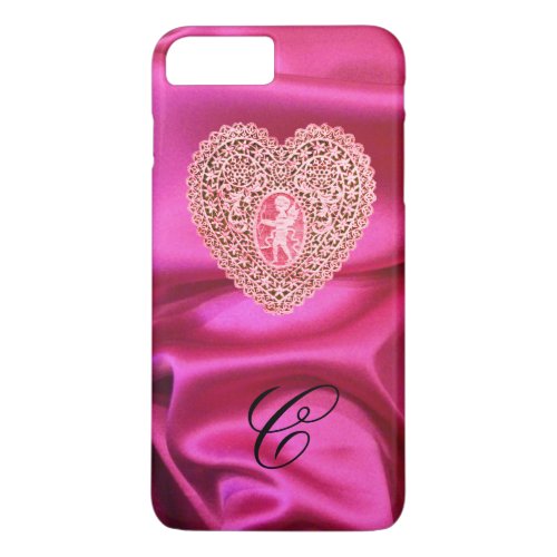 CUPID LACE HEART SILK PINK FUCHSIA CLOTH MONOGRAM iPhone 8 PLUS7 PLUS CASE