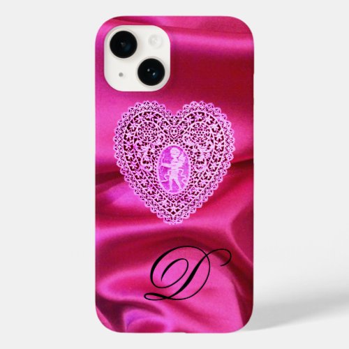 CUPID LACE HEART SILK PINK FUCHSIA CLOTH MONOGRAM Case_Mate iPhone 14 CASE