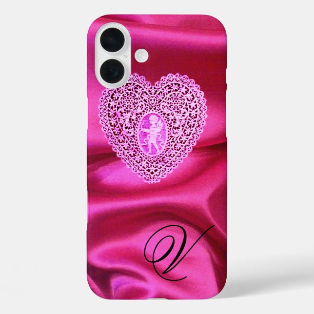 CUPID LACE HEART SILK PINK FUCHSIA CLOTH MONOGRAM Case-Mate iPhone CASE (Back)