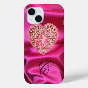 CUPID LACE HEART SILK PINK FUCHSIA CLOTH MONOGRAM iPhone 15 CASE