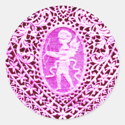 CUPID LACE HEARTdetail pink Classic Round Sticker