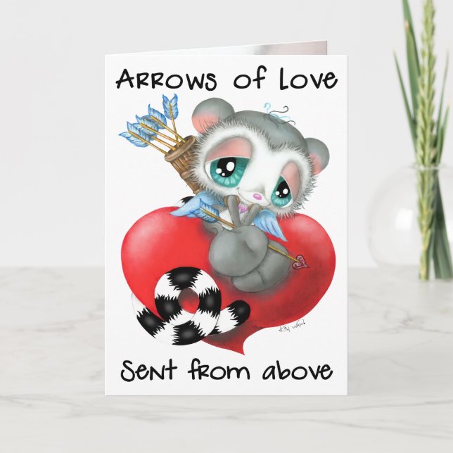 Cupid Lemur with Arrows of Love – Sweet Romantic Card (Front)