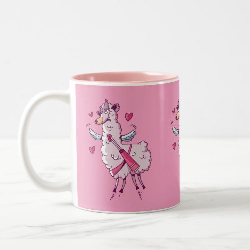 Cupid Llama for Valentines Day Two-Tone Coffee Mug