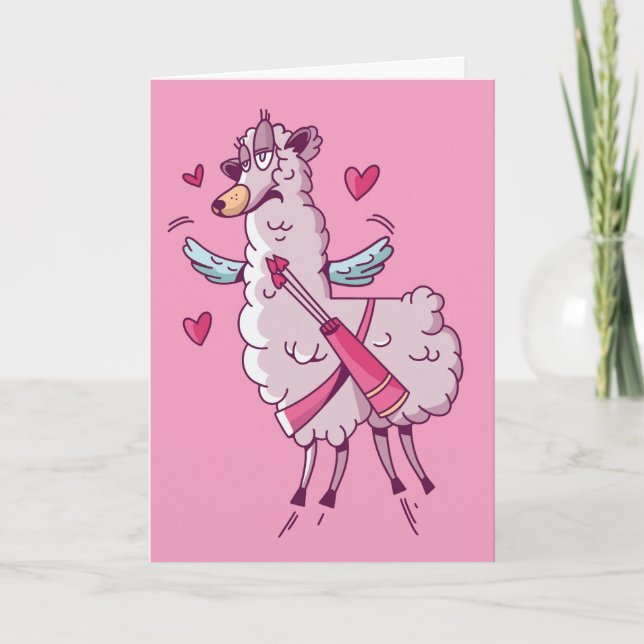 Cupid Llama Valentine Humor Card (Front)