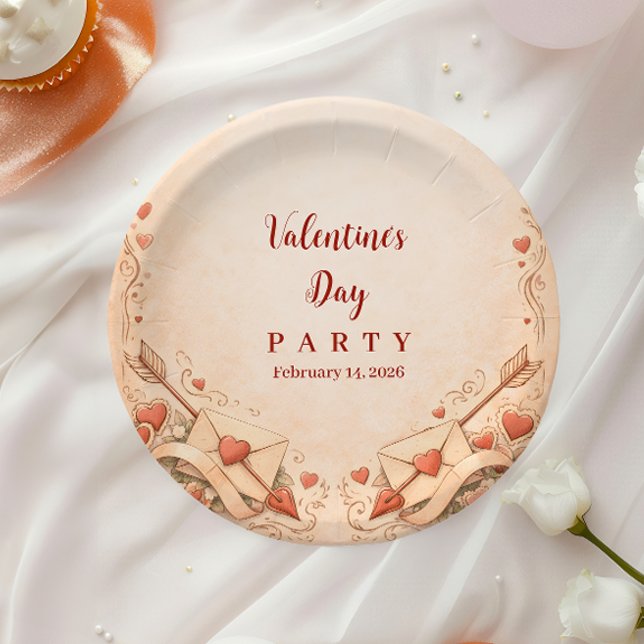 Cupid Love Letters Valentine Party Paper Plates (Creator Uploaded)