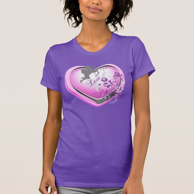 Cupid Love Pink Floral Heart Purple T-Shirt (Front)