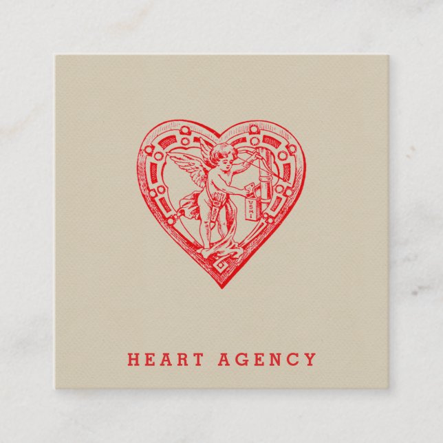 Cupid Mailing Valentine Vintage Heart Square Business Card (Front)