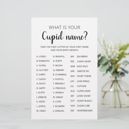 Cupid Name Game Valentines day Party game