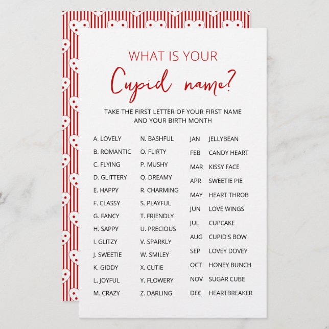 Cupid Name Game Valentine's day Party game (Front/Back)