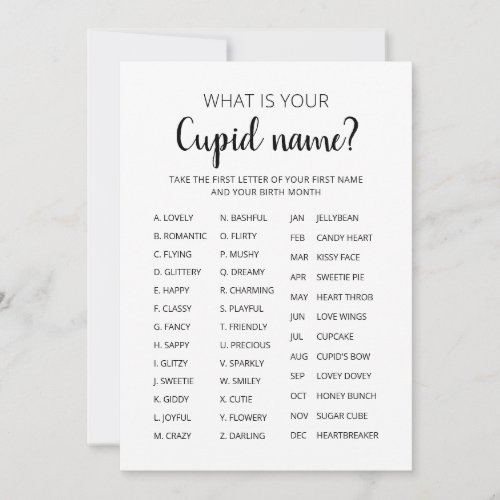 Cupid Name Game Valentines day Party game Invitation