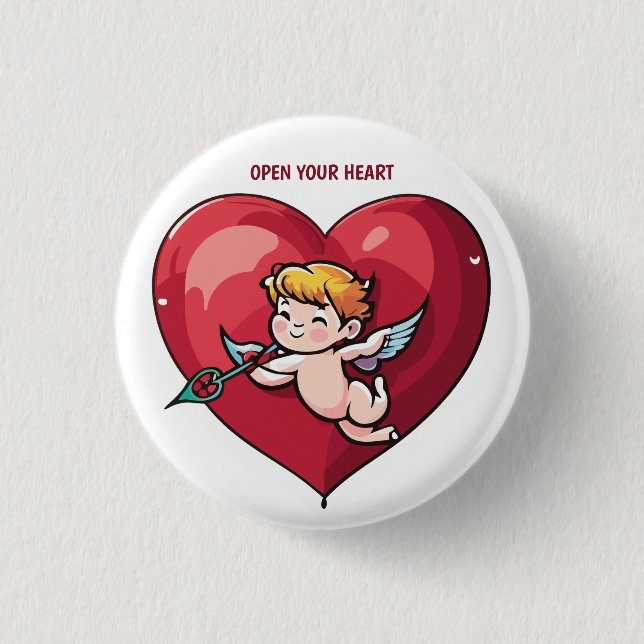 Cupid on Red Heart Button (Front)