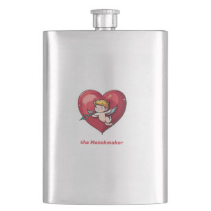Cupid on Red Heart Flask