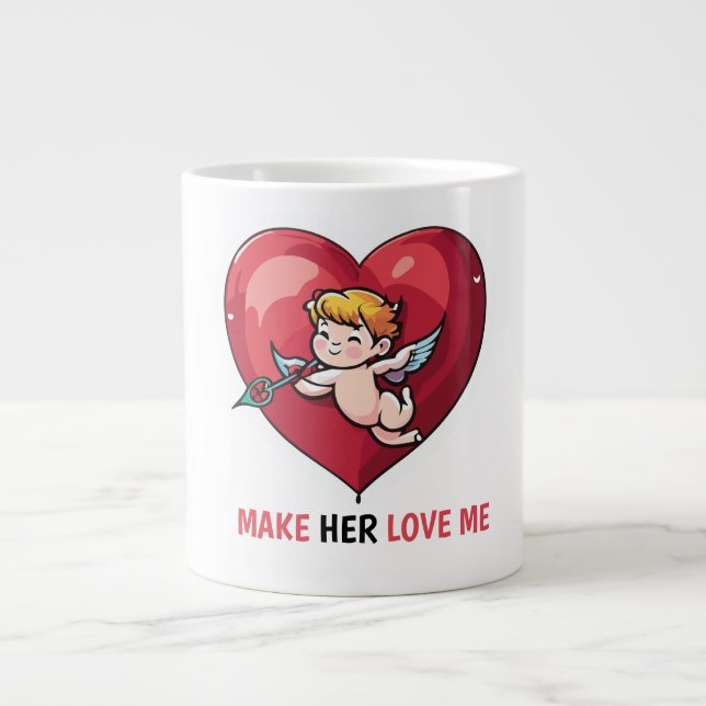Cupid on Red Heart Giant Coffee Mug (Front)