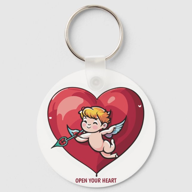 Cupid on Red Heart Keychain (Front)