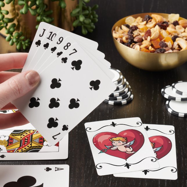 Cupid on Red Heart Poker Cards (In Situ)