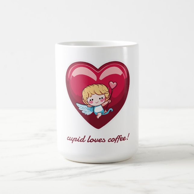Cupid on Red Heart with Pink Arrow Head Coffee Mug (Center)