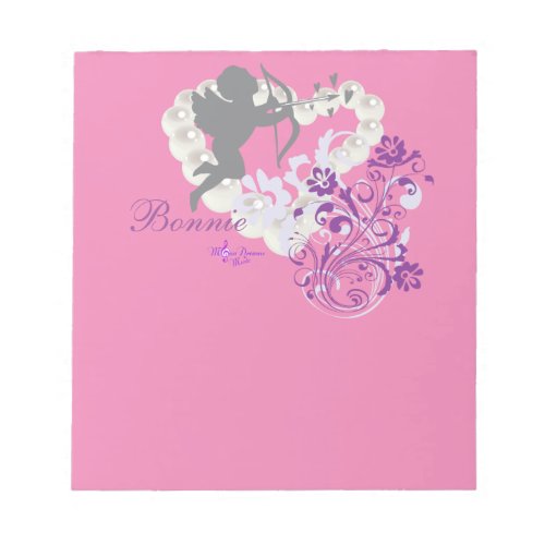 Cupid Pearls Floral Heart Pink Small Note Pad